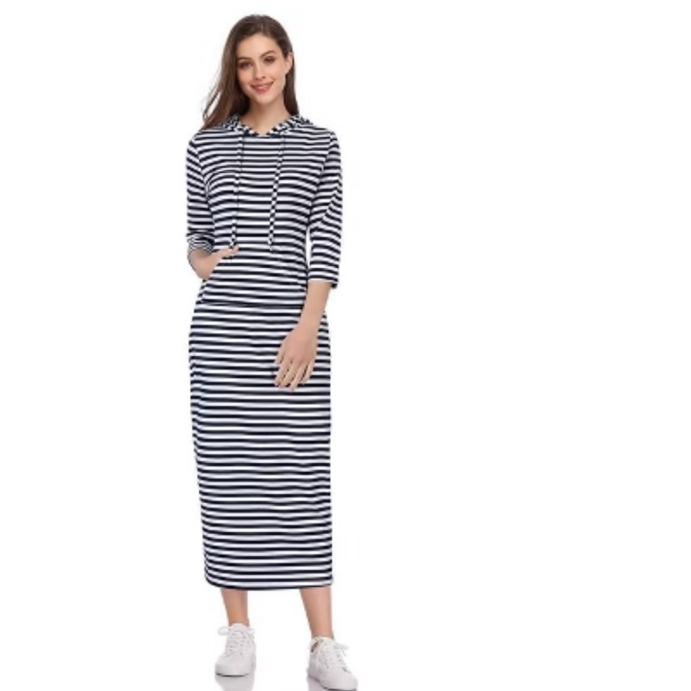 MISSKY Women's Casual Pocket Slim Pullover Maxi Hoodie Dress